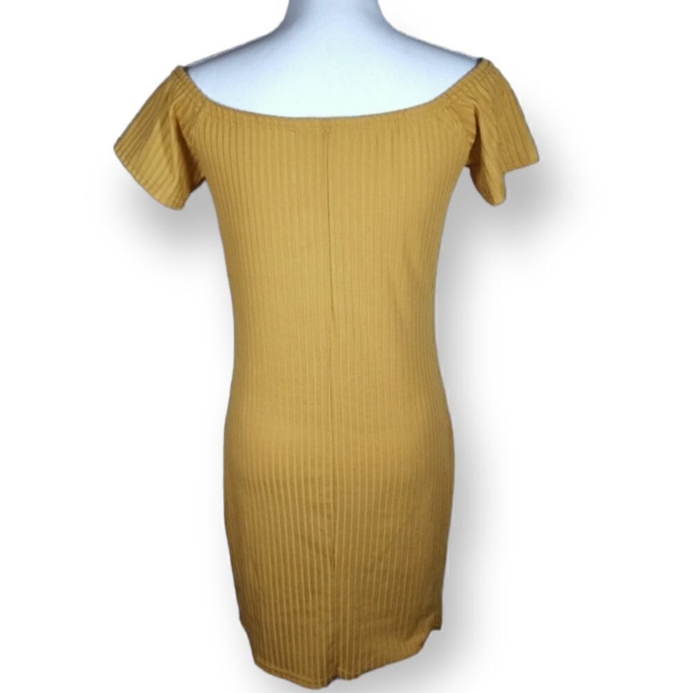 SAY WHAT? RIBBED YELLOW MIDI OFF-THE-SHOULDER DRESS SZ.L EUC - Picture 5 of 8